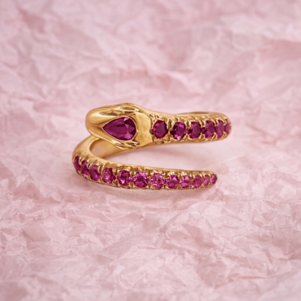 Snake Ring with pink 100% 925 Sterling Silver
